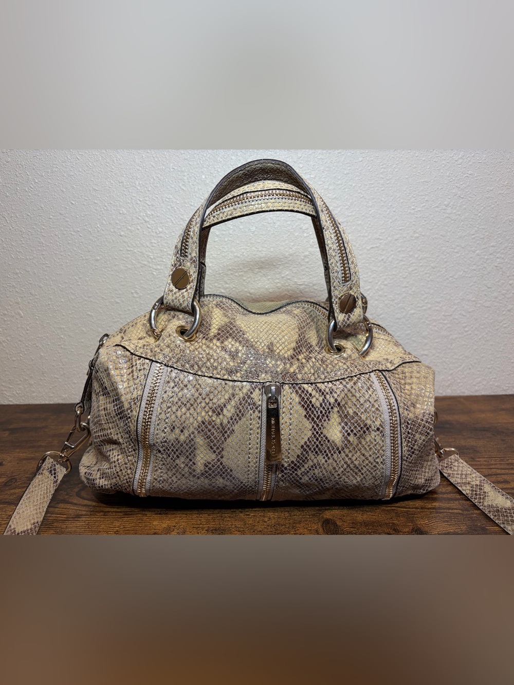 MICHAEL KORS Y2K Python Snakeskin Leather Satchel Tote Shoulder Bag Purse Large - Picture 2 of 12